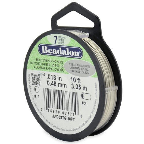 7 Strand Bead Stringing Wire, .018 in (0.46 mm), .925 Sterling Silver Wire, 10 ft (3 m)