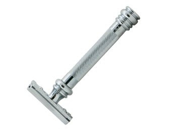 Merkur Safety razors with extra long handle in cardboard box with 1 sample blade, chrome-plated, straight cut