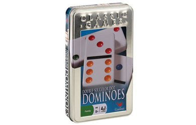 Dominoes - Plastic Double 6 Color Dot Dominoes in Tin