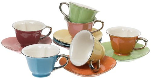 Inside Out Heart Cups & Saucers, Set of 6 (Color: Assorted/Platinum Size: 5 Oz.)