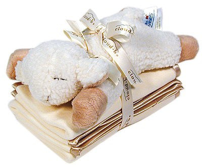 Cloud b Baby Sleep Sheep with Rattle and 3 Spill Cloths - Natural