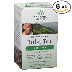Organic India Tulsi Green Tea, 18-Count Teabags (Pack of 6)