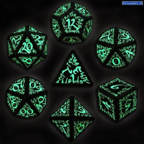 Black & Glow-in-the-Dark Elvish Dice (set of 7)
