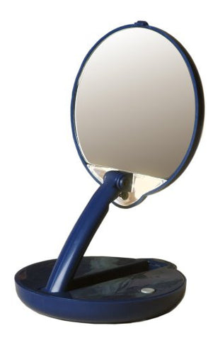 Lighted Adjustable 15X Travel Mirror Compact in Blue Case