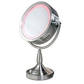 Zadro RDV68 Double Sided Round Lighted Magnifying Bathroom Mirror, Satin Nickel
