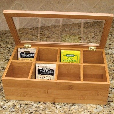 Lipper Divided Bamboo Tea Box with Clear Lid