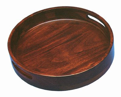 Rubber Wood Serving Tray with Cherry Finish - 14" Diameter