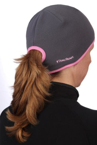 Goodbye Girl Ponytail Hat, charcoal, pink trim
