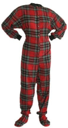 Big Feet PJs Red Plaid Cotton Flannel Adult Footed Pajamas w/ Drop-seat