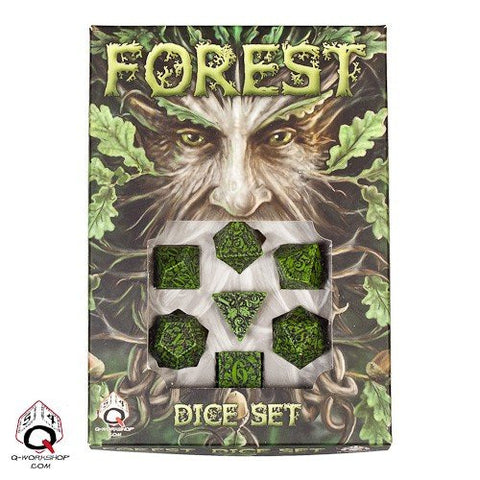 Green & black Forest 3D Dice (set of 7)