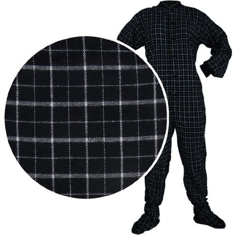 Big Feet PJs Black Plaid Flannel Footed Pajamas for Men and Women