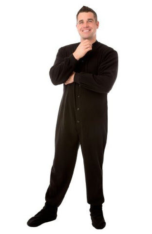 Big Feet PJs Black Micro-polar Fleece Adult Footed Pajamas with Drop Seat