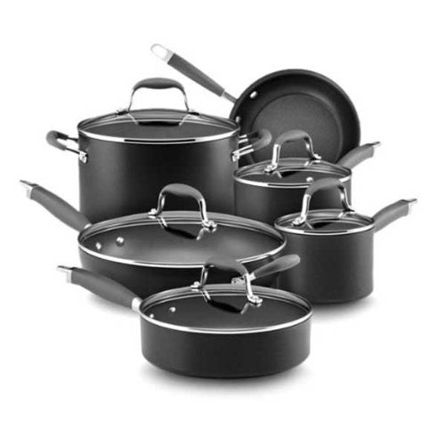 11-Piece Set: 1.5 Qt. & 3 Qt. Covered Saucepans, 8 Qt. Covered Stockpot, 8.5" Open Skillet, 12" Covered Deep Skillet with HH, 3 Qt. Covered Sauté