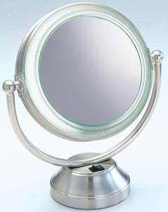 Fluorescent Lighted 5X to 1X Swivel Mirror in Brushed Nickel