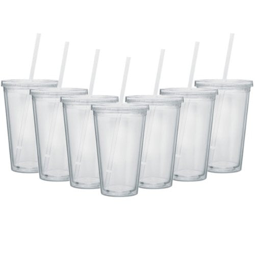 BPA Free Double Wall Clear To Go Cup with Straw and Lid (Package Quantity: 24 Size: 16 oz)