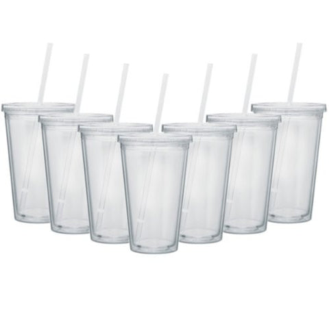 BPA Free Double Wall Clear To Go Cup with Straw and Lid (Package Quantity: 24 Size: 16 oz)
