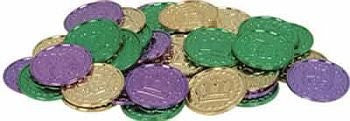 Mardi Gras Plastic Coins 100 Per Bag