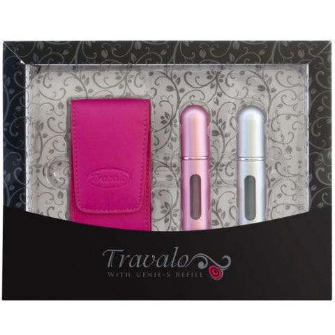 Silver and Pink Travalo Refillable Fragrance Atomizer Gift Set