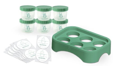 Baby Food Storage Containers by Sage Spoonfuls - Includes Six (6) 4 oz BPA Free Jars, 30 Labels, and Tray