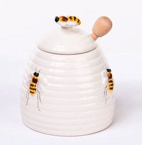 Beehive Honey Pot w/Dipper, Earthenware, 4.2"