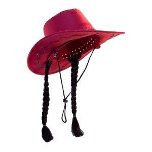 Red Cowgirl hat/Black Braids