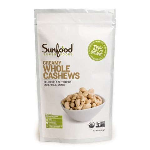 Sunfood Cashews, Whole, Certified Organic, Non-GMO Verified, Vegan, Raw, 16oz