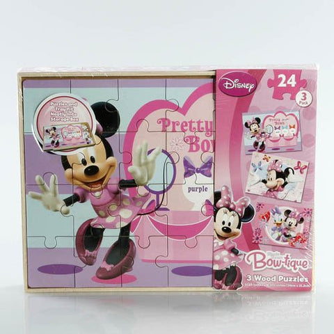 LICENSED 3 WOOD PUZZLES IN WOOD STORAGE BOX - Minnie Mouse