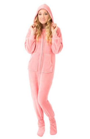 Big Feet Pjs Pink Hoodie Plush Footed Pajamas w/Drop Seat