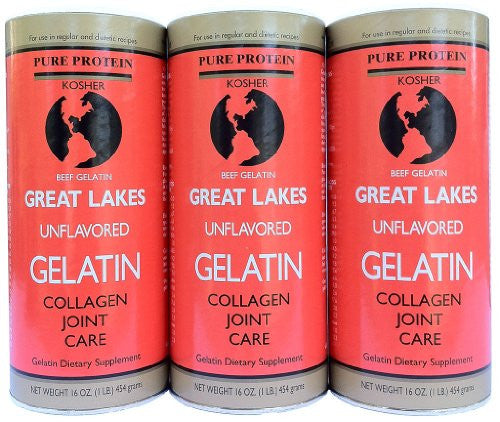 Great Lakes Unflavored Gelatin, Kosher, 16-Ounce Can (Pack of 3)
