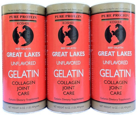 Great Lakes Unflavored Gelatin, Kosher, 16-Ounce Can (Pack of 3)