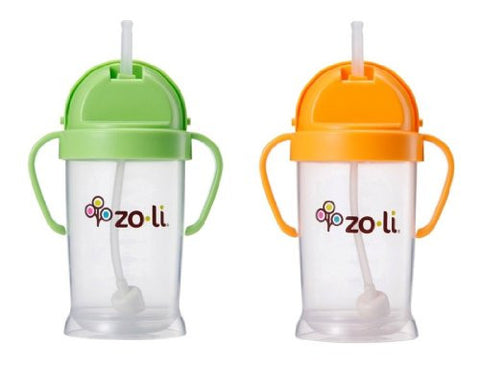 Zoli Baby Bot XL Straw Sippy Cup 9 oz - 2 Pack, Green/Orange