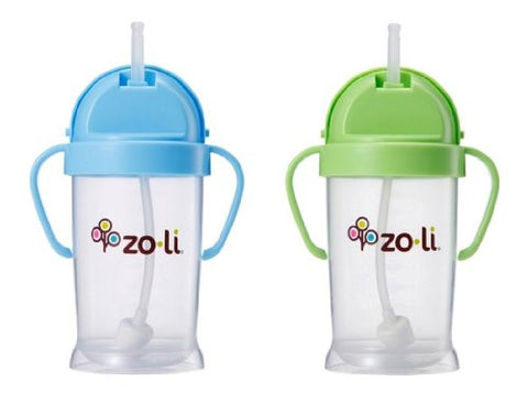 Zoli Baby Bot XL Straw Sippy Cup 9 oz - 2 Pack, Blue/Green