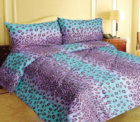 Blue Leopard Queen Size Printed Bed Sheet