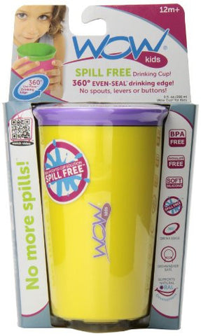 Wow Cup for Kids - NEW Innovative 360 Spill Free Drinking Cup - BPA Free - 8 Ounce (Yellow)