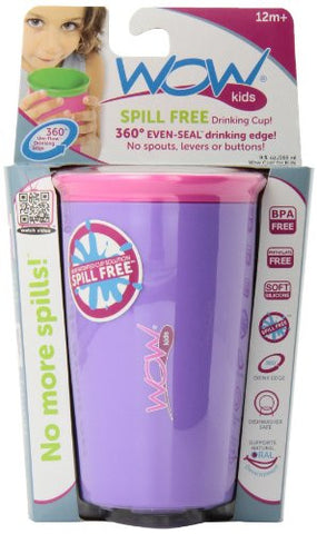 Wow Cup for Kids - NEW Innovative 360 Spill Free Drinking Cup - BPA Free - 9 Ounce (Purple)