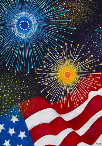 " Liberty " - American Flag & Fireworks Garden Size 12 Inch X 18 Inch Decorative Flag