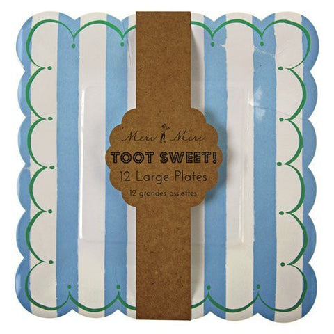 Toot Sweet Large Blue Stripe Plates - 12 pcs - 9" x 9"