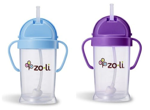 Zoli Baby Bot XL Straw Sippy Cup 9 oz 2 Pack, Blue/Purple