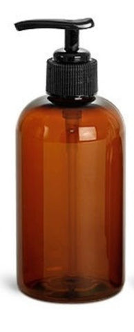 Amber PET Boston Round Plastic Bottle 8oz w/ Black Pump