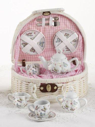 Large Pr’l Tea Set in Basket, Butterfly