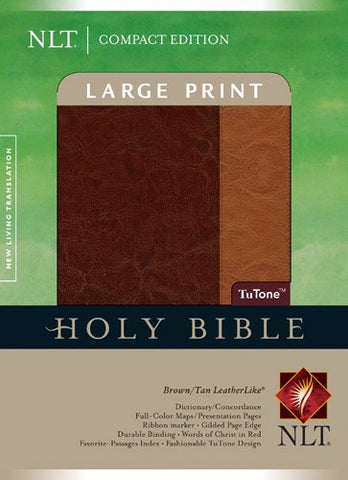 Compact Edition Bible NLT, Large Print (LeatherLike, Indexed, Black/Tan TuTone, Red Letter)