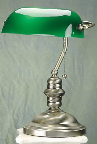 BANKER'S LAMP, ANTIQUE BRASS, GREEN GLASS SHADE