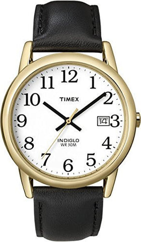 Men's Easy Reader Gold Tone Case Black Leather Band Watch