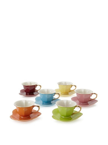 Cup & Saucer - 3.0oz (Set Of 6) -  Assorted/Gold