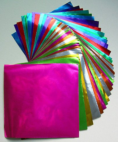 Origami: Assorted Color Foil w/ instructions, 18 shts, 9 ¾” sq.