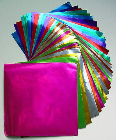 Origami: Assorted Color Foil w/ instructions, 18 shts, 9 ¾” sq.