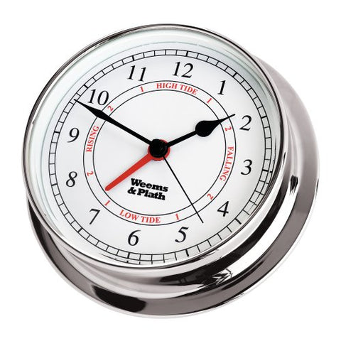 Chrome Endurance 125 Time & Tide Clock, Dial: 4.875”, Overall Diameter: 6”, Depth: 1.625”, 1.3 lb