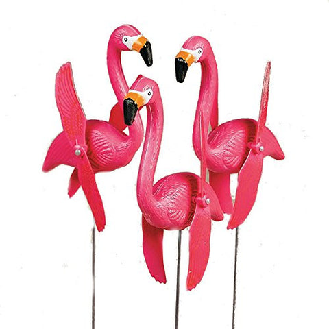 6 Mini Pink Flamingoes Whirly-gig twirling Wings Lawn Ornaments
