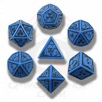 Blue & Black Elvish Dice (set of 7)