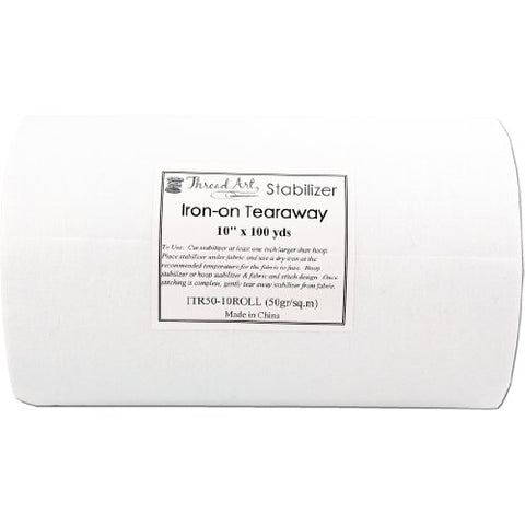 Iron On Tearaway Embroidery Stabilizer - 10" x 100 yd roll - Cutaway/Tearaway/Washaway Available in Rolls and Precut Sheets - by Threadart